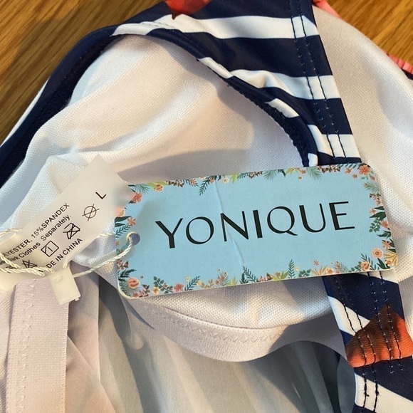 Lightweight Floral Tankini top sz large NWT coral blue white adjustable straps - Picture 6 of 6